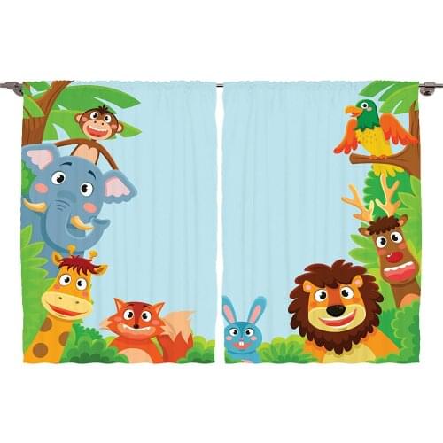 Animals Curtains Jungle Cartoon Fox Giraffe Monkey Lion Living Room Decor Curtains Bedroom Window Drapes Curtains for Kitchen