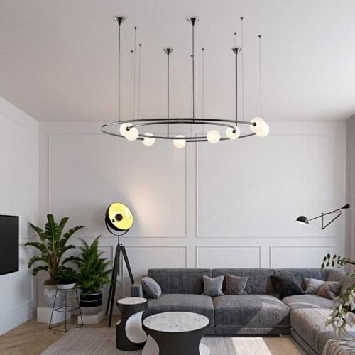 Nordic post-modern minimalist chandelier, light luxury art ring hanging lamp living room dining room LED chandelier lighting