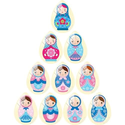 TAFREE Cute Russian Doll 18x25mm Handmade Tear Drop Shape Glass Cabochon Flatback Dome Jewelry Pendant base 10pcs/lot RU83