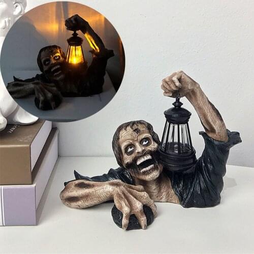 Zombie Crawling Out of Grave with Led Lantern Garden Decor Zombie Statues Horror Movie Garden Zombie Statue for