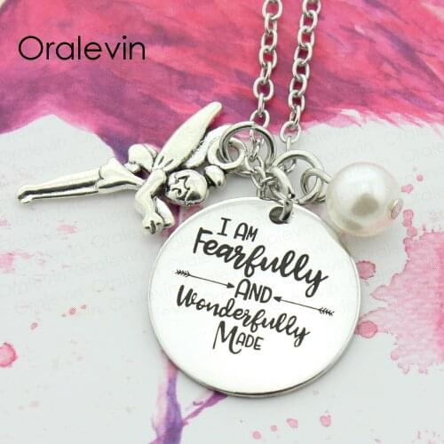 I AM FEARFULLY AND WONDERFULLY MADE Engraved Inspirational Metal Pendant Charms Handmade Necklace Gift Jewelry 10Pcs/Lot,#LN103