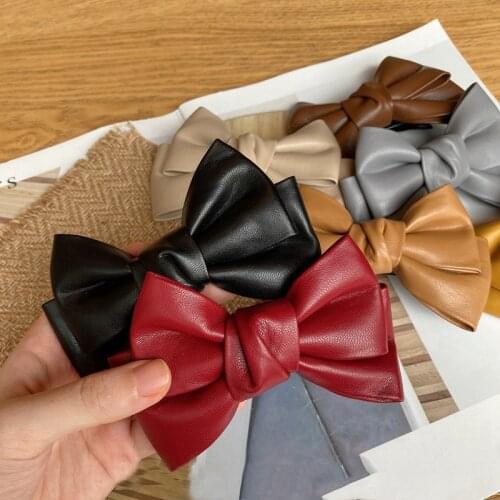Retro PU Leather Hair Bows Clips Handmade Ponytail Hairpin Korean Elegant Grips Fashion Bowknot Hair Barrette Hair Accessories