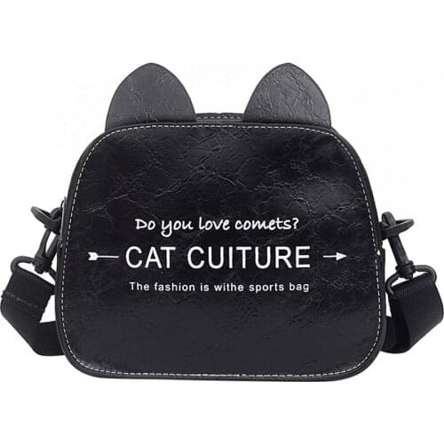 Detachable Belt Handbags Cute Cat PU Leather Girls Shoulder Bag Lady Messenger Crossbody Bags for Women