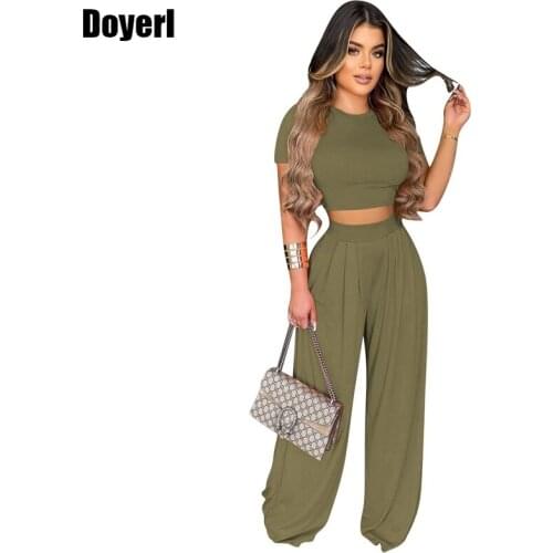 Woman Casual Two Piece Pants Set Crop Top Outfit Set Tracksuit Summer Club Party Loose Wide Leg Pants 2 Piece Set Women Suit