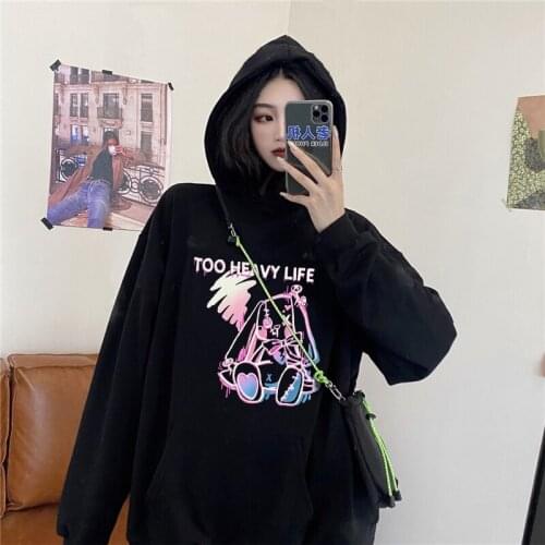 Too heavy life letter casual loose Punk Gothic Harajuku kawaii Japan cartoon rabbit women tops vintage cute Pullover sweatshirt