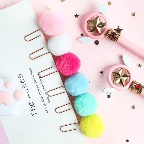 12pcs Cute Little Fur Balls Metal Paperclip bookmarks Cartoon Pattern Memo Book Marker Office School Student Gift Supplies H6108