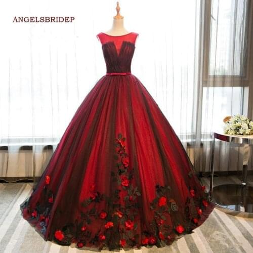 ANGELSBRIDEP Red Ball Gown Quinceanera Dresses For 15 Party Formal 3D Flower Tulle Sweet 16 Masquerade Princess Party Gowns