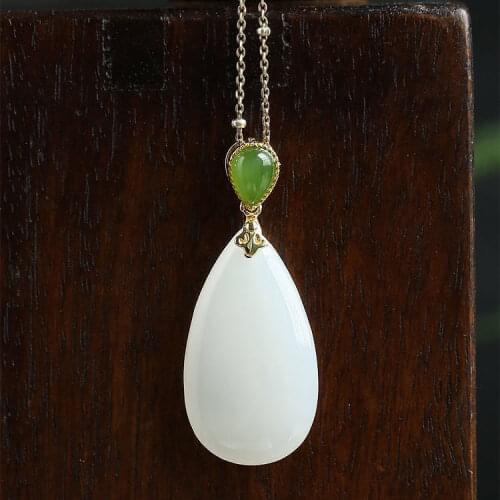 Designers unique creative natural Hetian white jade drop-shaped pendant necklace temperament exquisite elegant charm jewelry