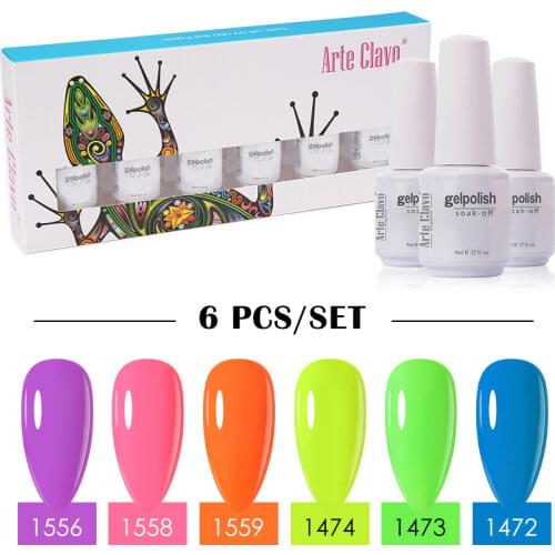 Arte Clavo 6PCS Gel Nail Polish Set With Gift Box Soak Off Hybrid Acrylic UV LED Varnish Nail Art Top Base Kit Primer Manicure
