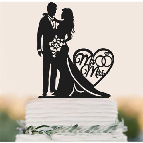 FunPa Romantic Cake Topper Insert Card Creative Bride And Groom Shape Party DIY Cake Topper Wedding Cake Topper Party Decor