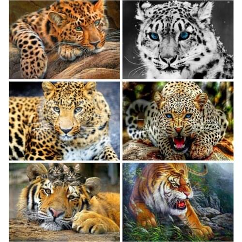 Huacan Diamond Painting Kit 5d Diy Animal Mosaic Leopard Diamond Art Full Drill Embroidery Tiger Handmade Gift