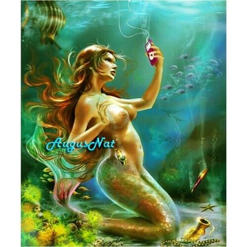 Mermaid diamond painting cross stitch sea world wall art picture fish girl diamond dot decal diamond stickers scenery needlework