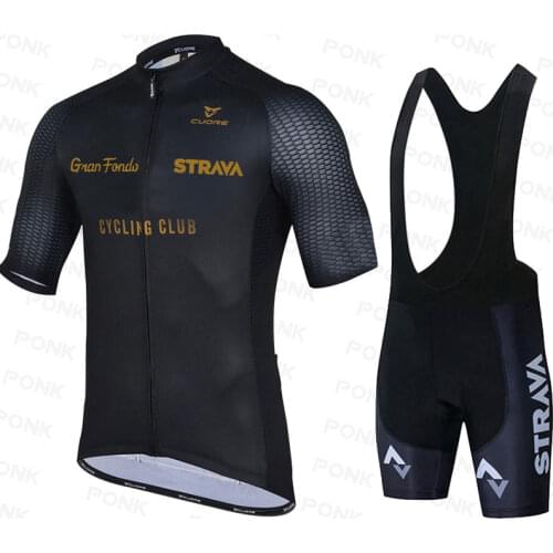 2021 New Red STRAVA Pro Bicycle Team Short Sleeve Maillot Ciclismo Mens Cycling Jersey Summer breathable Cycling Clothing Sets