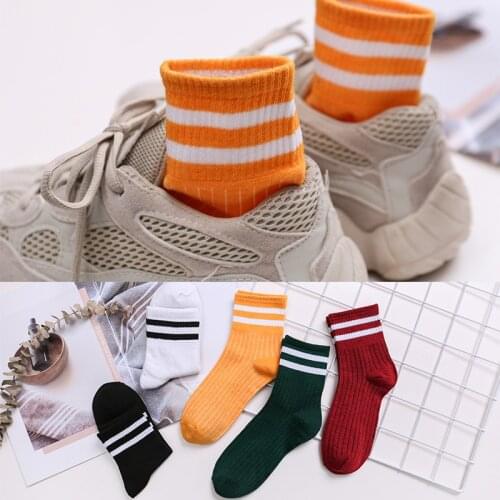 1 Pair New Style High Quality Cute Womens Casual Stripe Cotton Comfortable Fashion Ventilation Korean Edition Cotton Socks