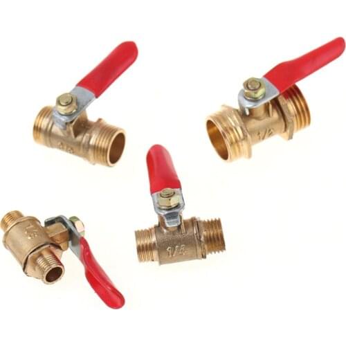 New 1 x Brass Ball Valve 1/8" 1/4" 3/8" 1/2" Male To Male BSP Thread With Red Lever Handle Connector Fitting Coupler Adapter