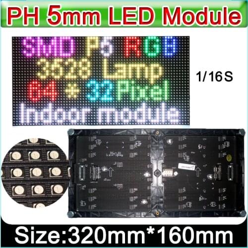 P5 Full color Module 64*32 Pixel,RGM SMD3528 LEDs Indoor LED Display Screen Panel,320x160mm 32 x 64 Pixels