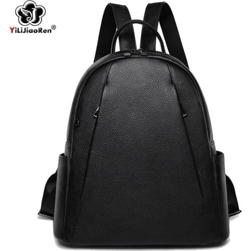 Casual Ladies Backpack Travel Genuine Leather Backpack Women Large Capacity School Bags For Girls Simple Back Pack Mochila
