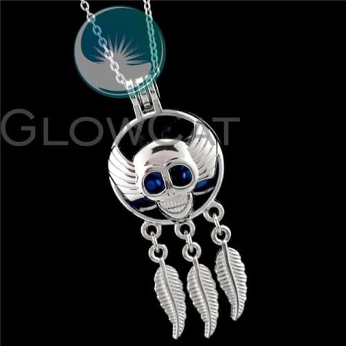R-K951 Dreamcatcher Skull Beads Cage Pendant Essential Oil Diffuser Aroma Pearl Cage Locket Necklace