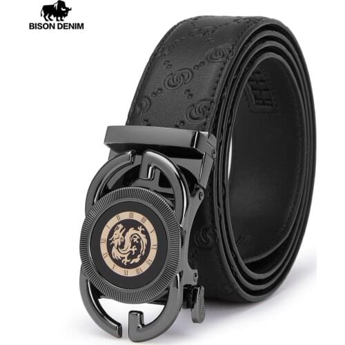BISON DENIM Men Belts Automatic Buckle Belt Genune Leather High Quality Belts For Men Leather Strap Casual Buises for Jeans