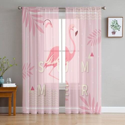 Luxury Tulle Curtains Flamingo Pink Tropical Living Room Kitchen Chiffon Curtain Youth Bedroom Sheer Floor Valance Curtain