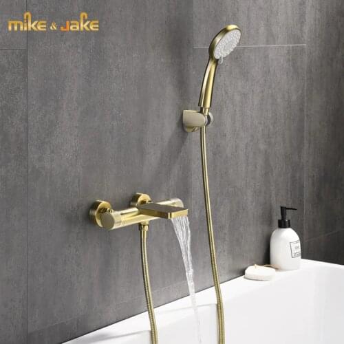 Luxury gold brush bath shower thermostatic faucet mixer bathroom wall bath constant faucet hand shower bathroom shower tap mixer