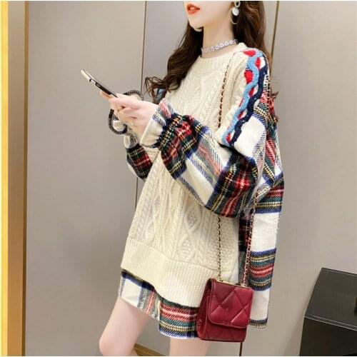 Fake Two-Piece Sweater Women Loose Outer Wear 2020 Nnew Autumn and Winter Lazy Style Shirt Stitching Pullover Knitted Top