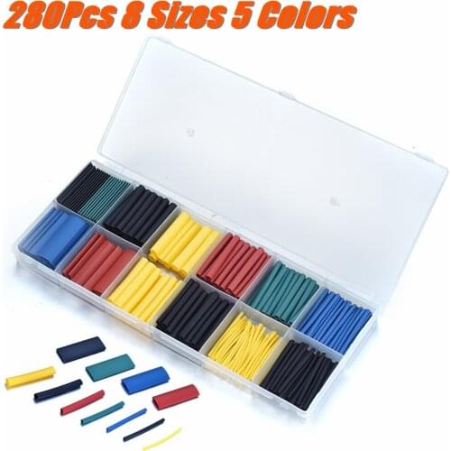 Wholesale 280Pcs 8 Sizes 5 Colors PE 2:1 Heat Shrink Tube Car Wrap Sleeve Heat Shrink Tubing Electrical Insulation Cable Tube