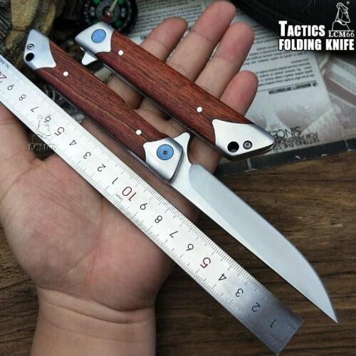 LCM 66 High quality Folding knife Quick opening knife Pen knife hunting knife rosewood handle with Portable fruit knife Tools