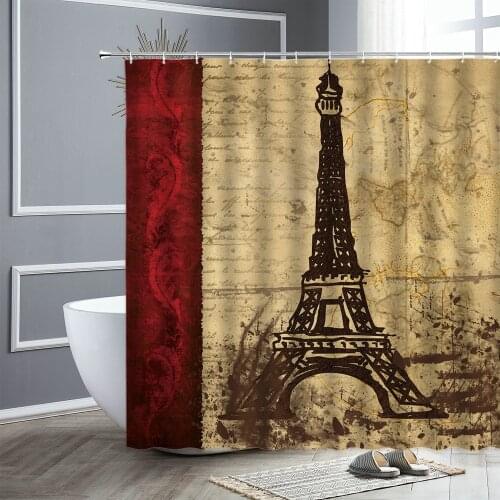 Retro Shower Curtain Vintage Paris Tower London Big Ben 3D Print Bathroom Curtains European American Style Home Decor Bath Cloth
