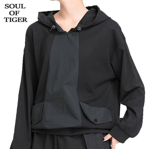 SOUL OF TIGER 2020 New Korean Brand Patchwork Tops Clothes Ladies Autumn Hooded Loose T Shirts Womens Casual Oversized Tshirts