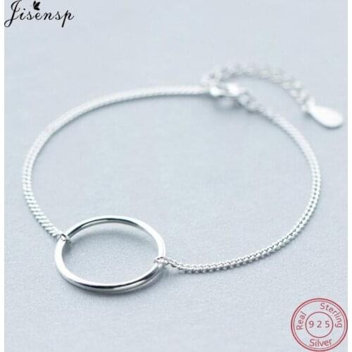 Jisensp Genuine 925 Sterling Silver Luxury Round Circle Bracelets for Women Geometric Bangles Everyday Jewelry Wedding Gift