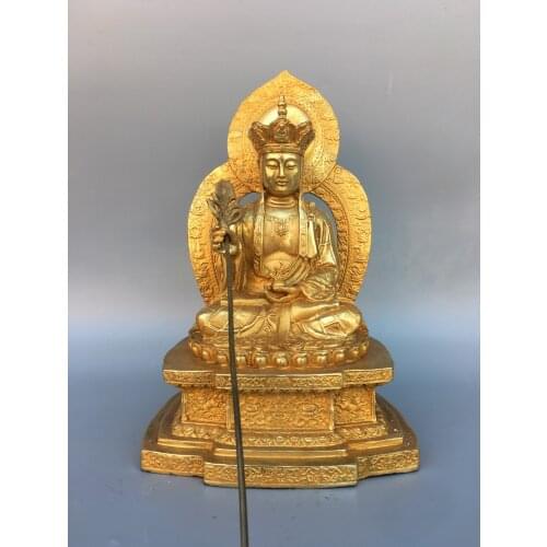 11"Tibet Buddhism Old Bronze Gilt Ksitigarbha Jizo backlit sitting Buddha Amitabha Enshrine the Buddha
