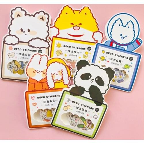 40 pcs /Bag Wave Animals Panda Dog Rabbit Cat Decorative Stickers Album Diary Stick Label Hand Account Decor