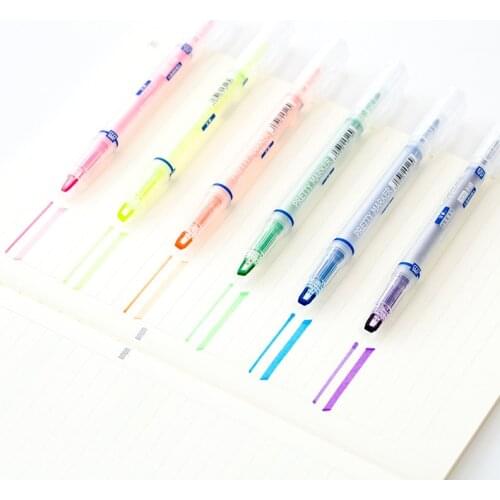 6 pcs Dual-side color highlighter pen Liquid ink 1-4mm liner marker pens Stationery office accessories School supplies A6857