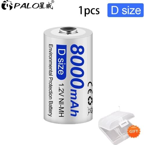 PALO D Size R20 Rechargeable Battery 1.2V NIMH D Cell Batteries 8000mAh for Toys,Radio,Microphone,Gas Cooker D battery