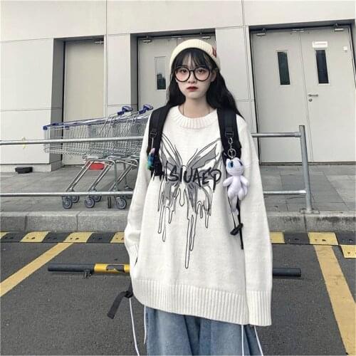 White Women Knitted Sweater Fashion Oversized Pullovers Ladies Winter Loose Sweater Korean Butterfly Women Jumper Sueter Mujer