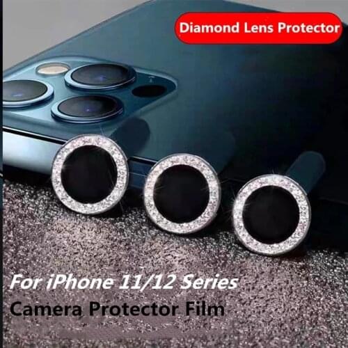 Bling Diamond Camera Lens Protector For iPhone 12 Pro Max Metal Len Ring Glass Film for iPhone 11Pro Max 12mini Protective Cover