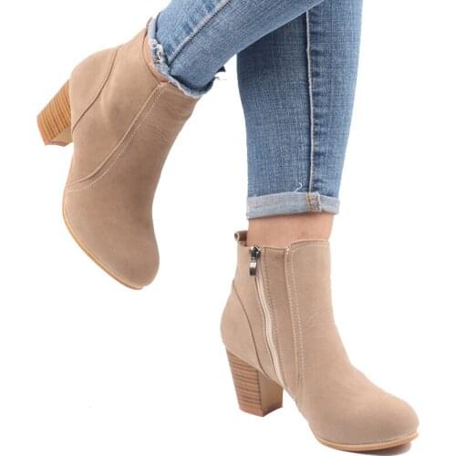 NEW Women Ankle Boots Comfortable Fashion Red Shoes Ladies Fashion Side Zipper Short Boots Woman Nubuck Thick Heel Boots Female
