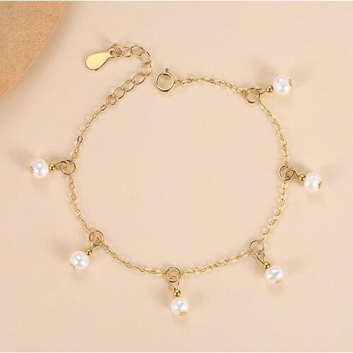 ELESHE Wholesale 925 Sterling Silver Bracelet 18K Gold Plated Freshwater Pearl Fashion Chain Bracelets For Women Trendy Jewelry