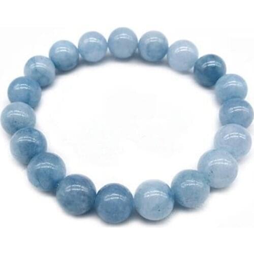6/8/10MM Natural Blue Aquamarine Gemstone Beads Stretchy Bangle Bracelet Gift