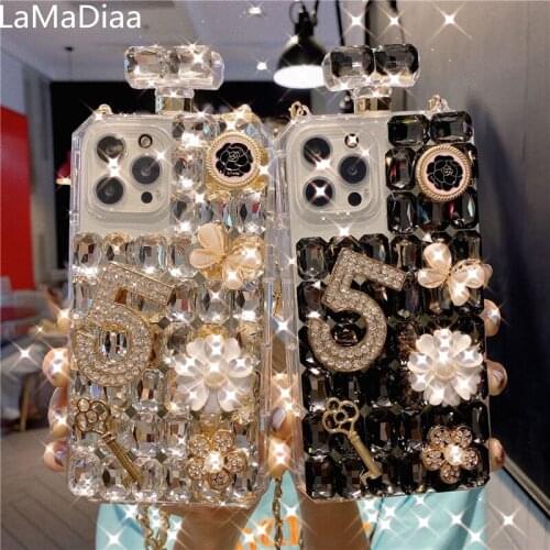 Luxury Bling Crystal Diamond Chain Handbag Perfume Bottle Lanyard Case For SamsungS8 S9 S10 S20 S21PLUS Note8 9 10 20 Phone Case