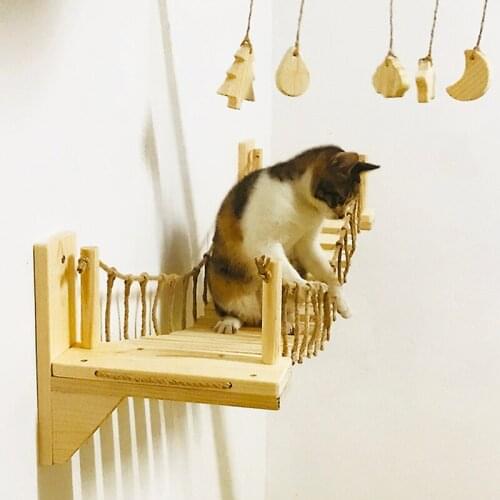 Cat Wooden Bridge Climbing Frame Tree Hammock Cat Furniture Toys