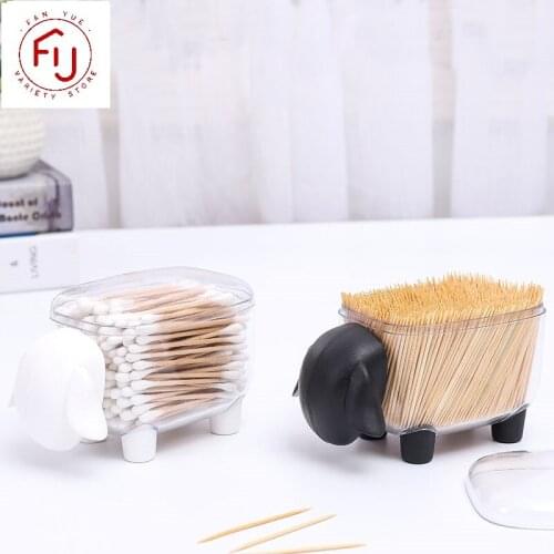 Household Desktop Organizer Creative Cotton Swab Storage Box Cute Sheep Dust-Proof Toothpick Holder Cotton Bud Container