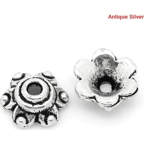 DoreenBeads Zinc metal alloy Beads Caps Flower Silver Color (Fits 14mm Beads) 6mm( 2/8") x 7mm( 2/8"), 40 PCs