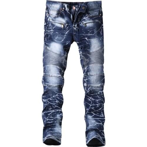 Brand Designer Mens Biker Jeans Vintage Snow Wash Hip hop Motorcycle Denim Trousers Pants Straight High Street Plus Size 28-42