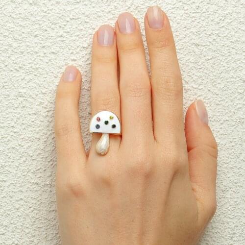 2021 New Fashion Enamel Mushroom Rings for Women Luxury Rainbow Crystal Finger Ring Y2K Jewelry 90s Aesthetic Gifts