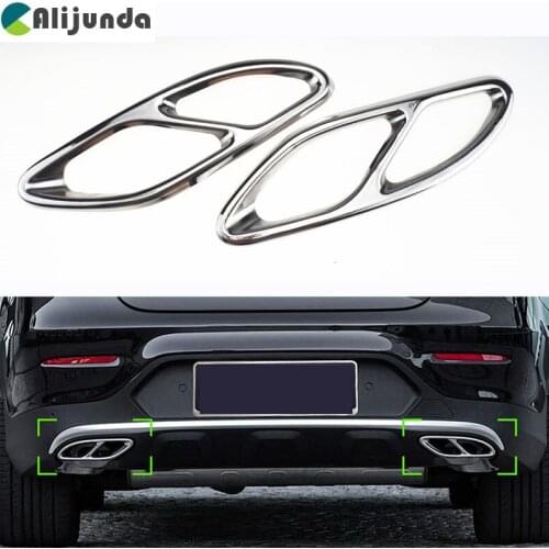 2 Pieces Car Tail Outlets Throat Exhaust Cover Trim Frame Protector Car-covers label Style For Mercedes Benz GLC C B Class AMG