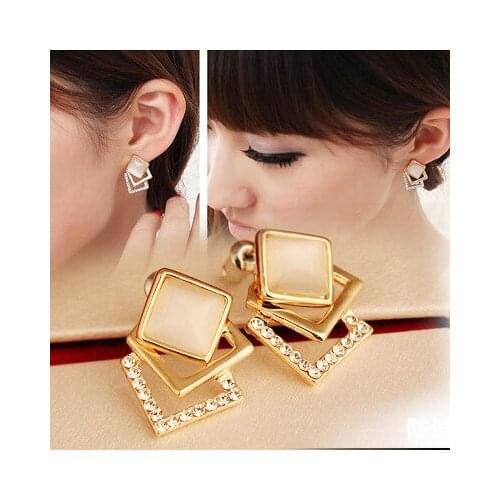 Korean Fashion Geometric Square Spal Earring Temperament Crystal Stud Earring for Women Jewelry Wholesale