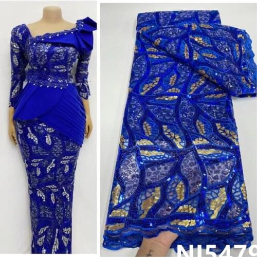 Royal Blue African Sequins Lace Fabric 2021 High Quality French Lace Fabric Nigerian Tulle Lace Fabrics For Wedding Dress NI5479