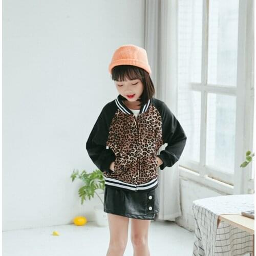 Boys Girls Matching Color Coat Trend Cartoon Printed Baseball Uniform Childrens Leopard Grain Design Casual Style Zip-Up Jacket